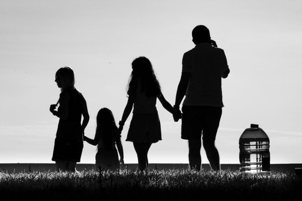 A silhouette of a family.